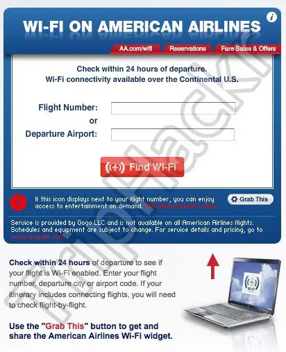 American Airlines WiFi Widget 1