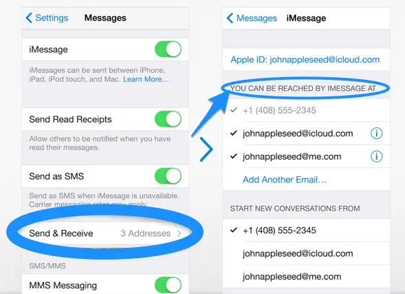 change email to number on imessage for mac