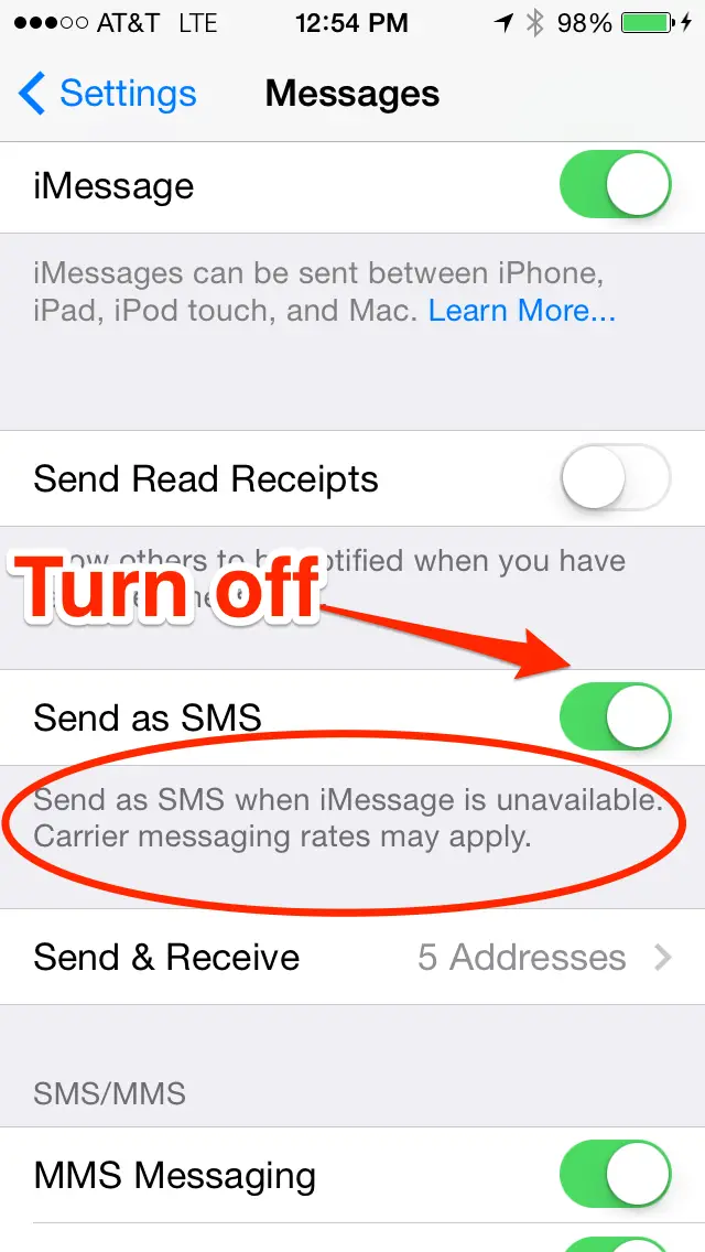 how to turn off imessage on ipod 6